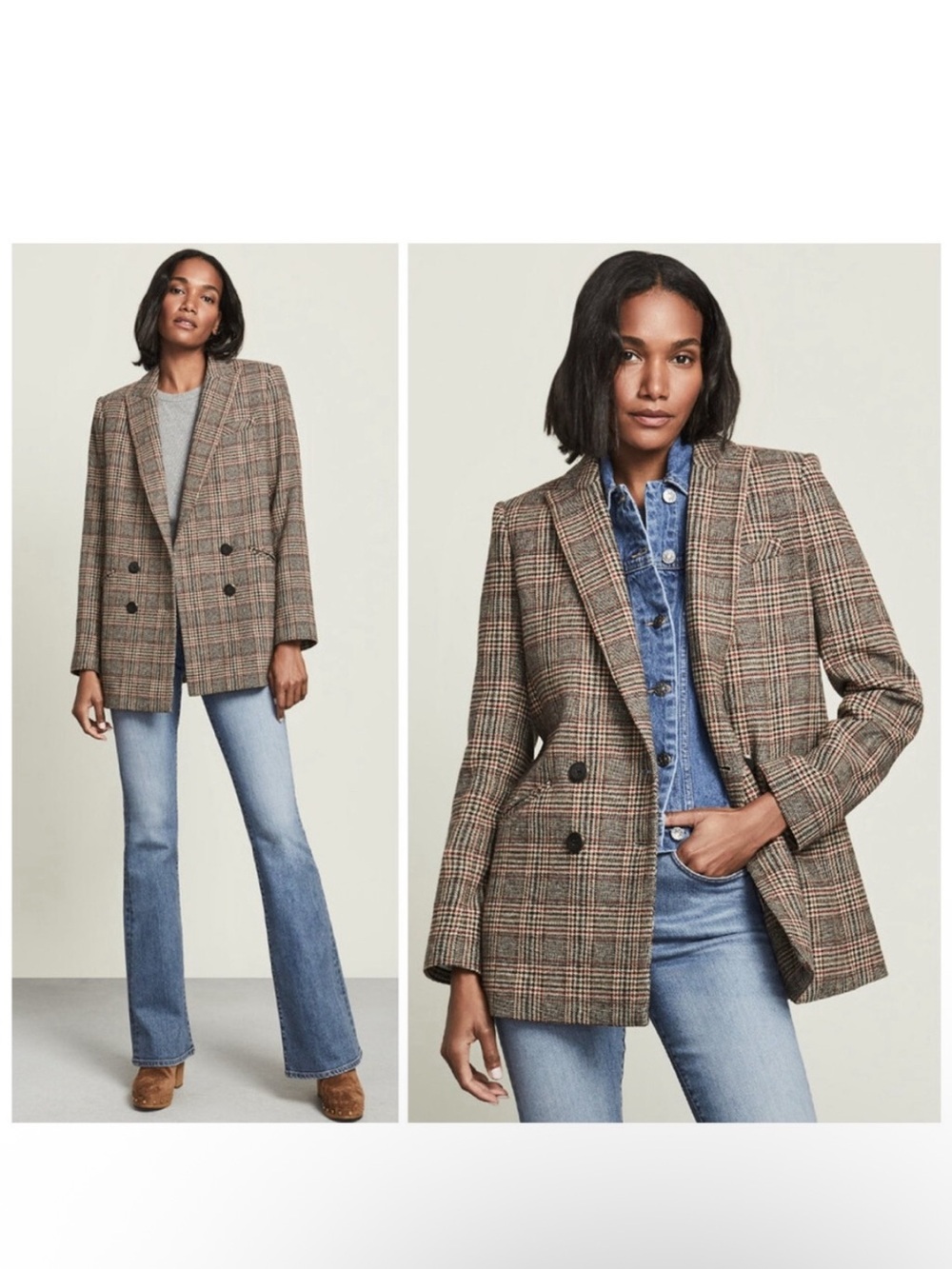 Veronica Beard Wool Blend Oria Glen Check Plaid Dickey Jacket Brown Red size 10